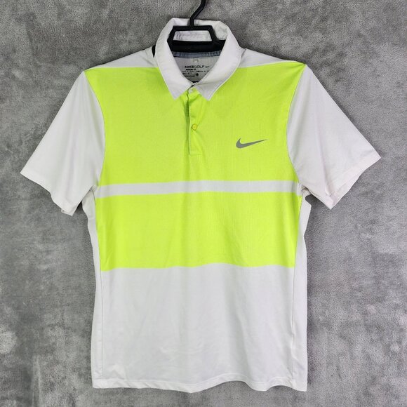 Mens Nike Golf Modern Fit Dri-Fit Polo Shirt White & Neon Green Short Sleeve L - Picture 2 of 11